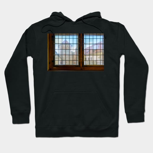 Ruins and tower of castle through vintage stained-glass window Hoodie by lena-maximova